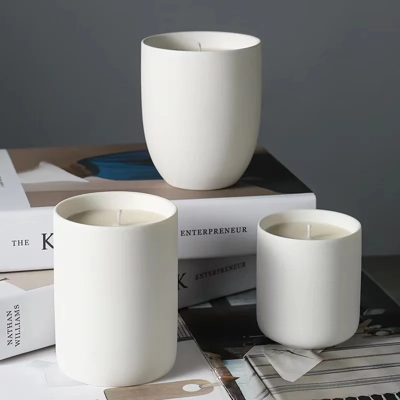 Elegant Matte White Jar Solid Color Cylindrical Ceramic Candle Jar Candle Container For Candle Making