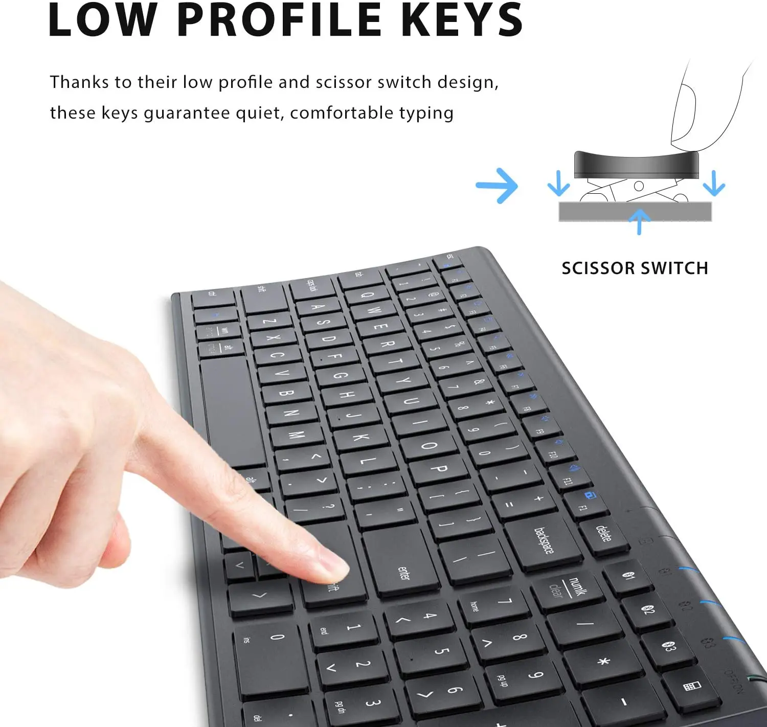 iClever BK10 Wireless Keyboard, Universal Wireless Keyboard, Rechargeable BT 5.1 Multi Device Keyboard with Number Pad