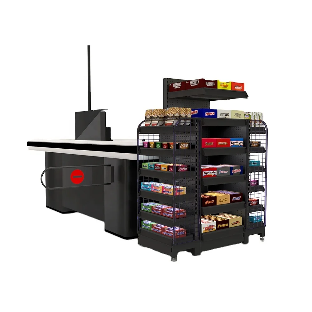 Fashion Design Convenience Grocery Store Beside Cashier 3 Sided Metal Rack Gondola Display