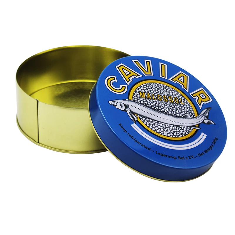 Custom Logo Recyclable Embossed Metal Tinplate Box Caviar Food Container