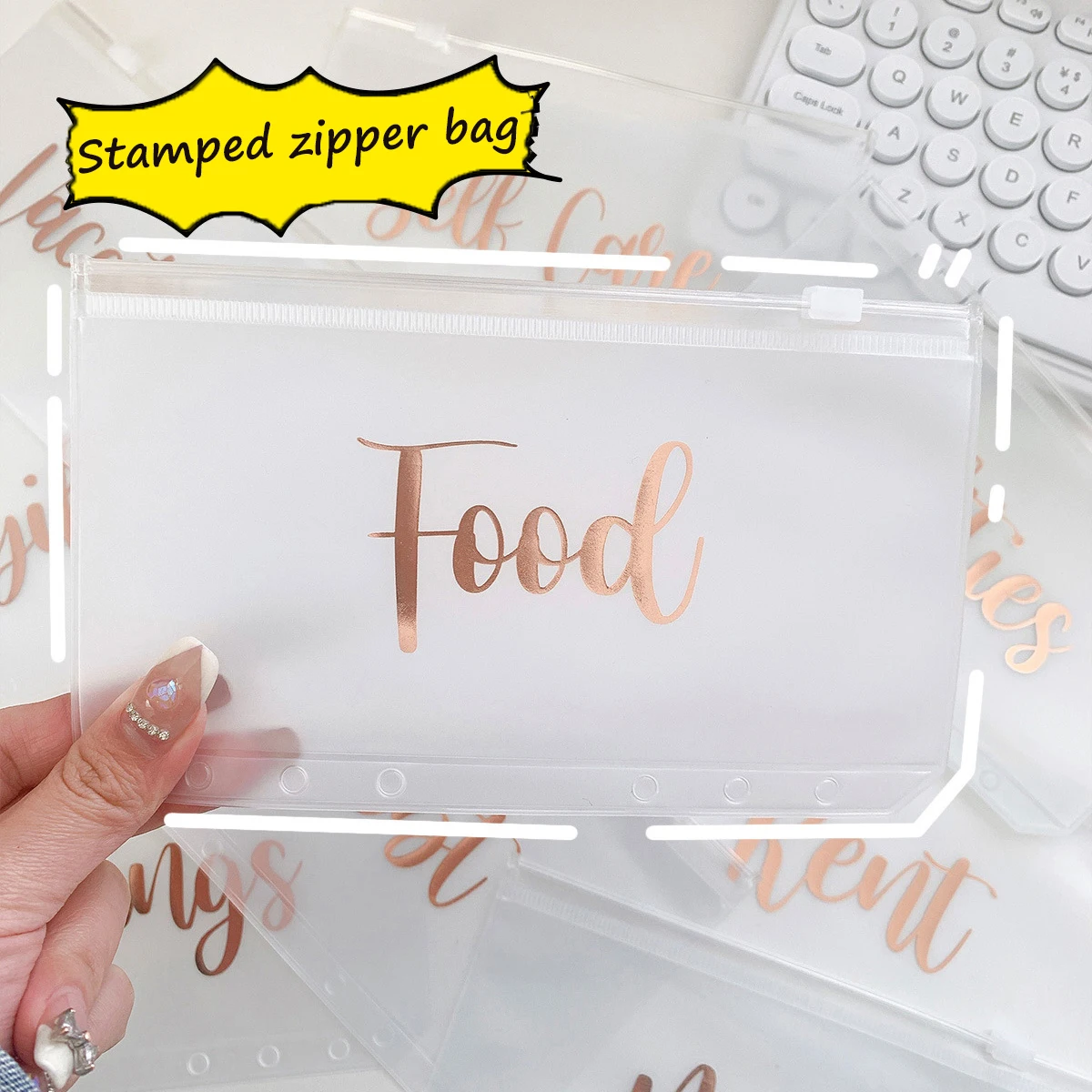 Stock Holographic PVC A6 Laser Notebook Binder Set 6 Holes Ring Budget Binder With Cash Envelopes Document Zipper Bag