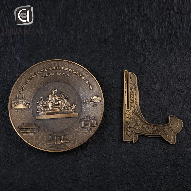 customized antique bronze metal embossed logo 3d award vietnam souvenir plate