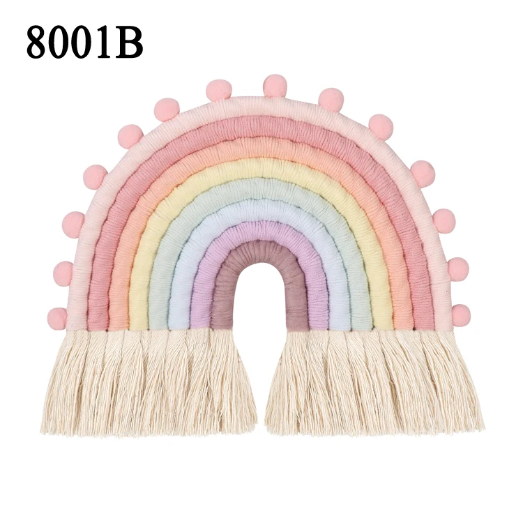 Rainbow Wall Decor Hanging Room Boho Small Tapestry Woven Decorative with Tassel Soft Cotton Rope Cute Wall Art Backdrop