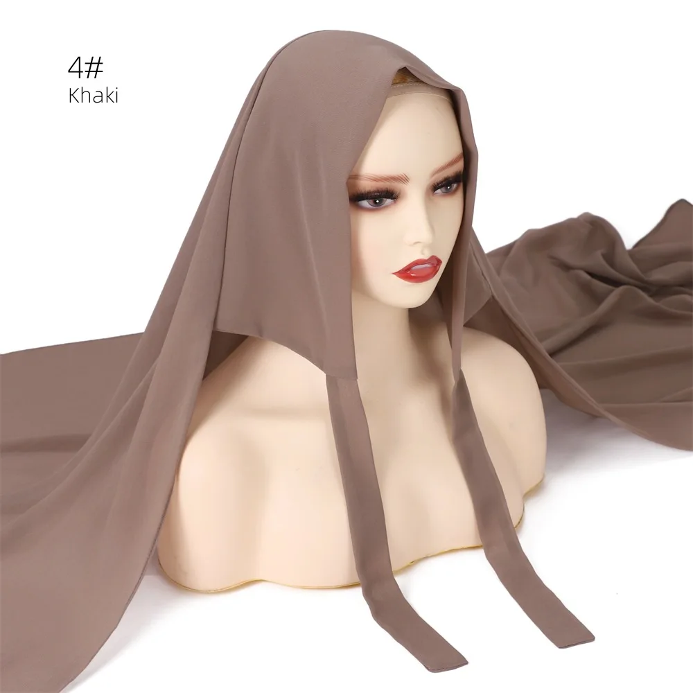 2023 new design Muslim chiffon instant hijab scarf fashion tie scarf malaysia arab hijab QK237