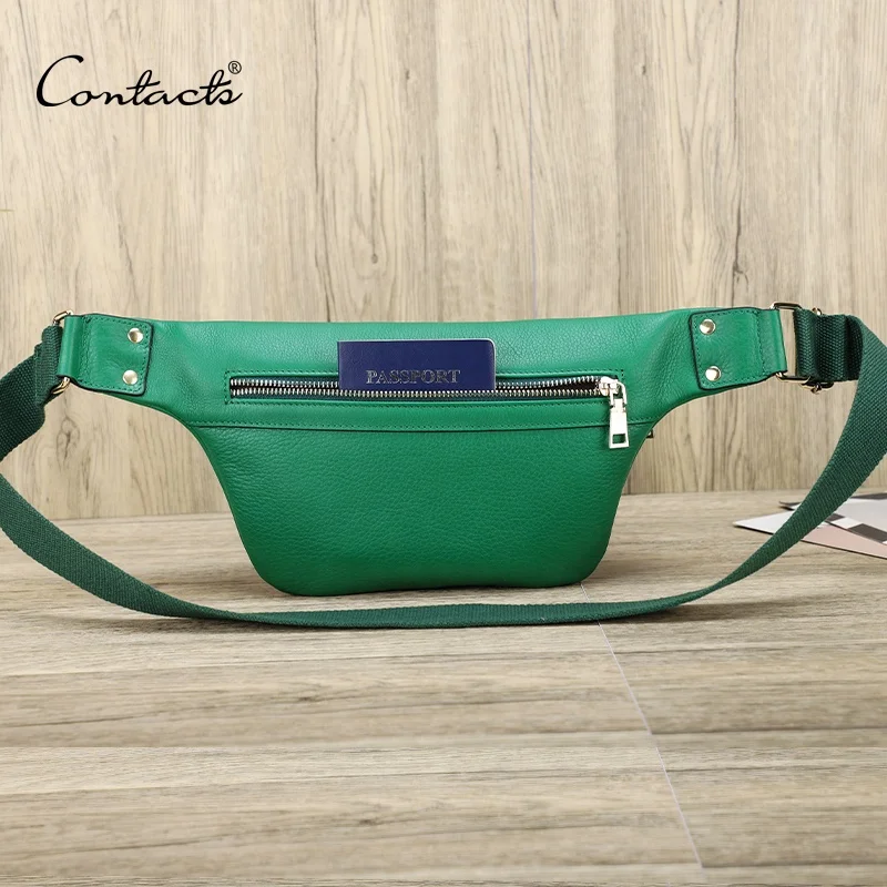 Women Multifunction Hiking Running Waist Pack Green Casual Traveling Carrying Pouch Genuine Leather Hip Bum Bag Fanny Pack