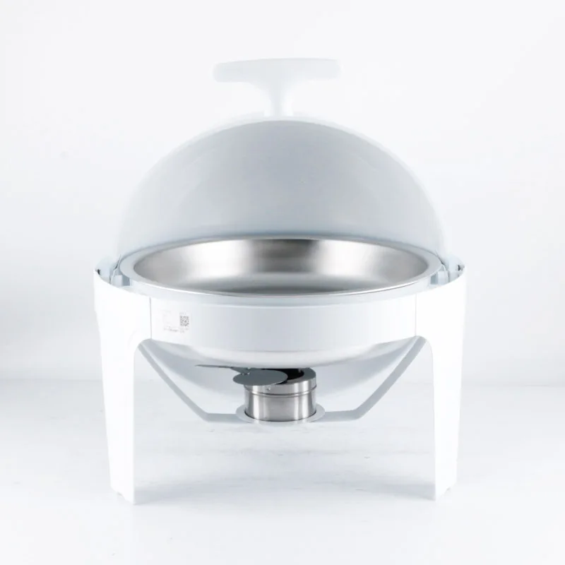 New Style 6L Stainless Steel Chafing Dishes For Catering Food Warmer Buffet Set Luxury White Round Roll Top Chafing Dish