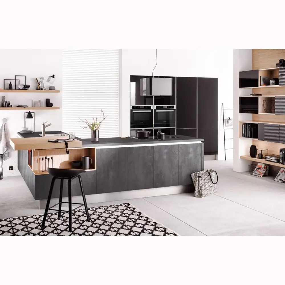 NICOCABINET Popular Style Australia Black Melamine Linear Shape Kitchen Cabinet