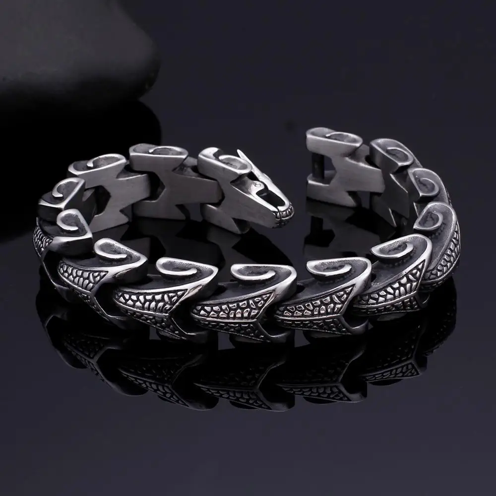 KALEN Punk Stainless Steel Dragon Grain Wrap Bracelets For Men