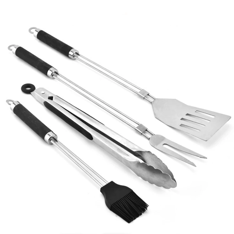 Manufacturers sell stainless steel barbecue combination set 4PCS apron TPR tube handle grill tool set