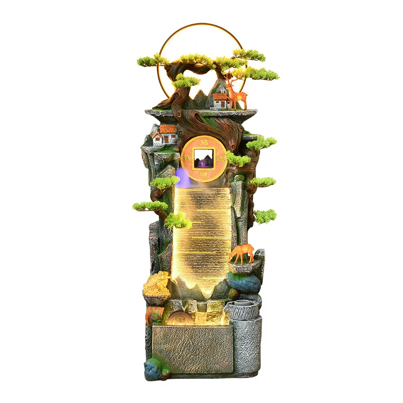Outdoor Floor Ornament Garden Decor Creative Fengshui Water Curtain Waterfall Water Fountain With Humidifier Light Fish Tanks