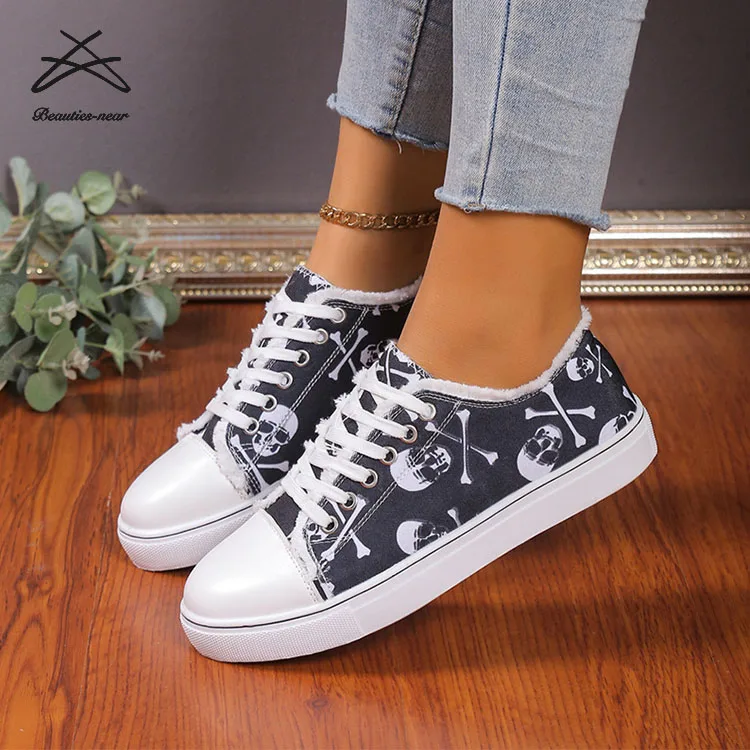 Womens Fashion Girls Flower Printed Canvas Shoes Students Ladies Casual Sneakers Summer Lace Up Skateboard Trendy Rubbers Shoes
