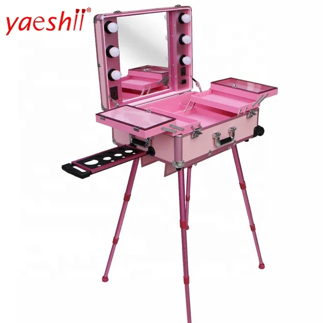 Yaeshii Lighted Cosmetic Rolling Trolley Train Case With Legs