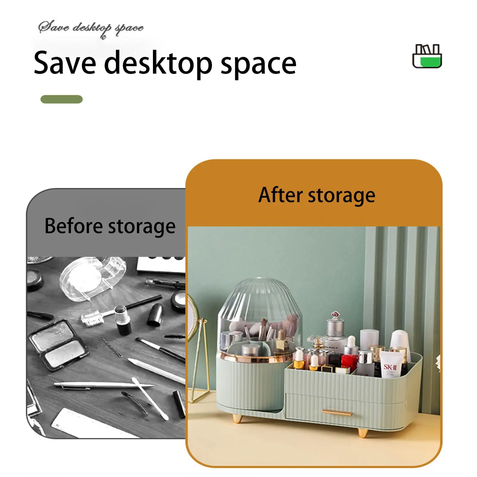 360° Rotating Makeup Organizer with Drawers Large Spinning Capacity Cosmetic Display Cases Bathroom Vanity Desktop Organizer