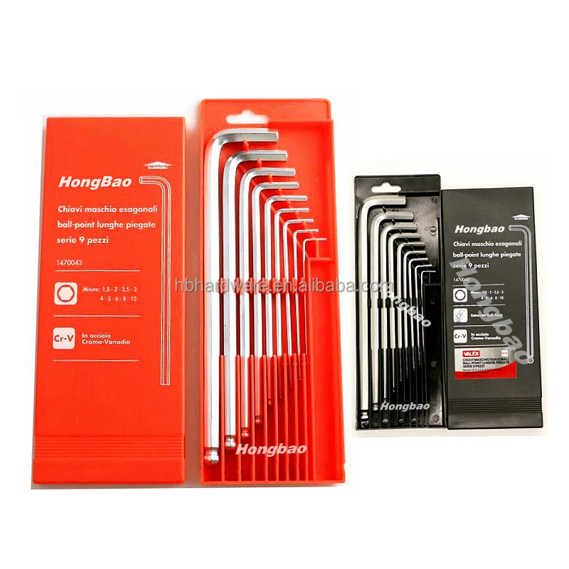 9 Piece Hex Wrench Key Set Long Arm Ball End Hex Key Metric SAE Ball Torx Star Industry Grade Cr-v Alloy Steel in Storage Box