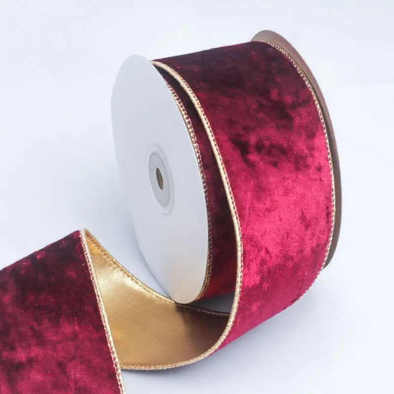 Red Green Velvet Ribbon Fabric Ribbon with Wire Edge for Gift Wrapping Bow Bouquet Making DIY Craft Christmas Tree Decoration