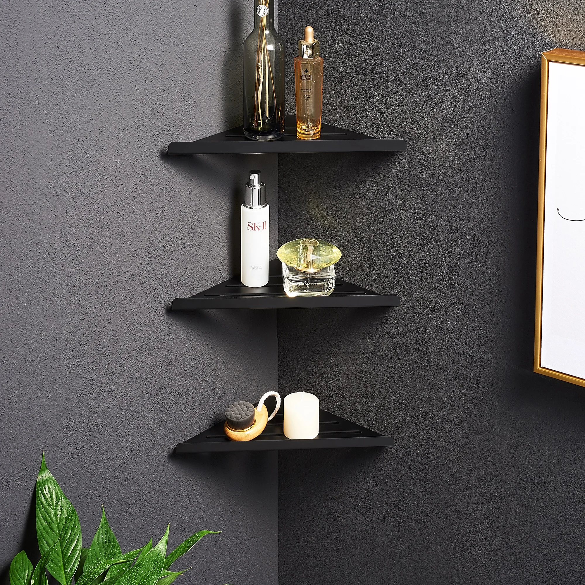 Black 304 stainless steel Tri-angle Bathroom Storage Shower shampoo Corner shelf
