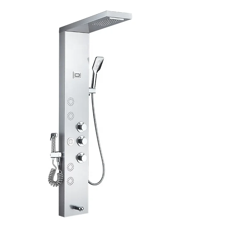 Hot Sale 304 stainless steel  temperature display LED rainfall shower heads six gear Spray gun shower thermostatic shower panels