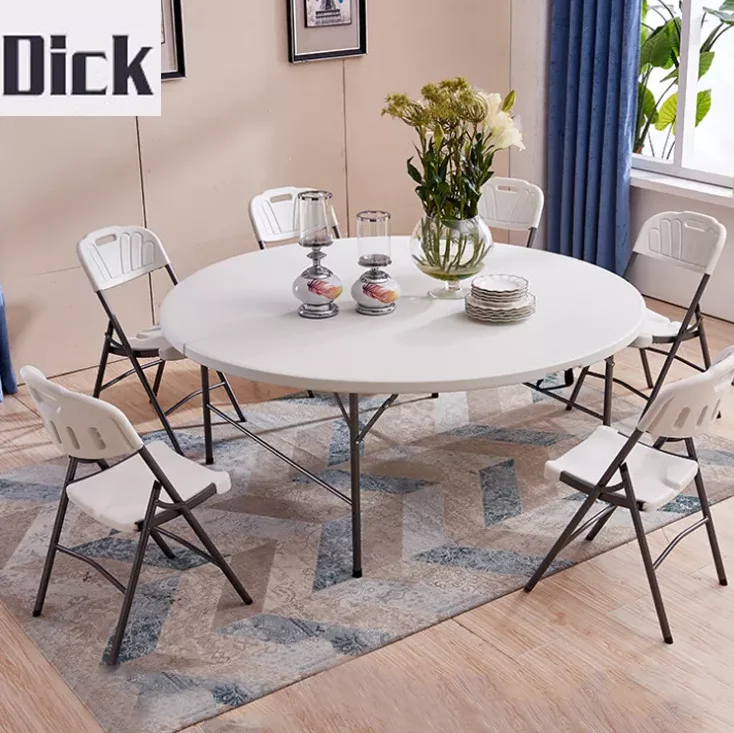 Folding Plastic top metal base big round outdoor table plastic tables and chairs