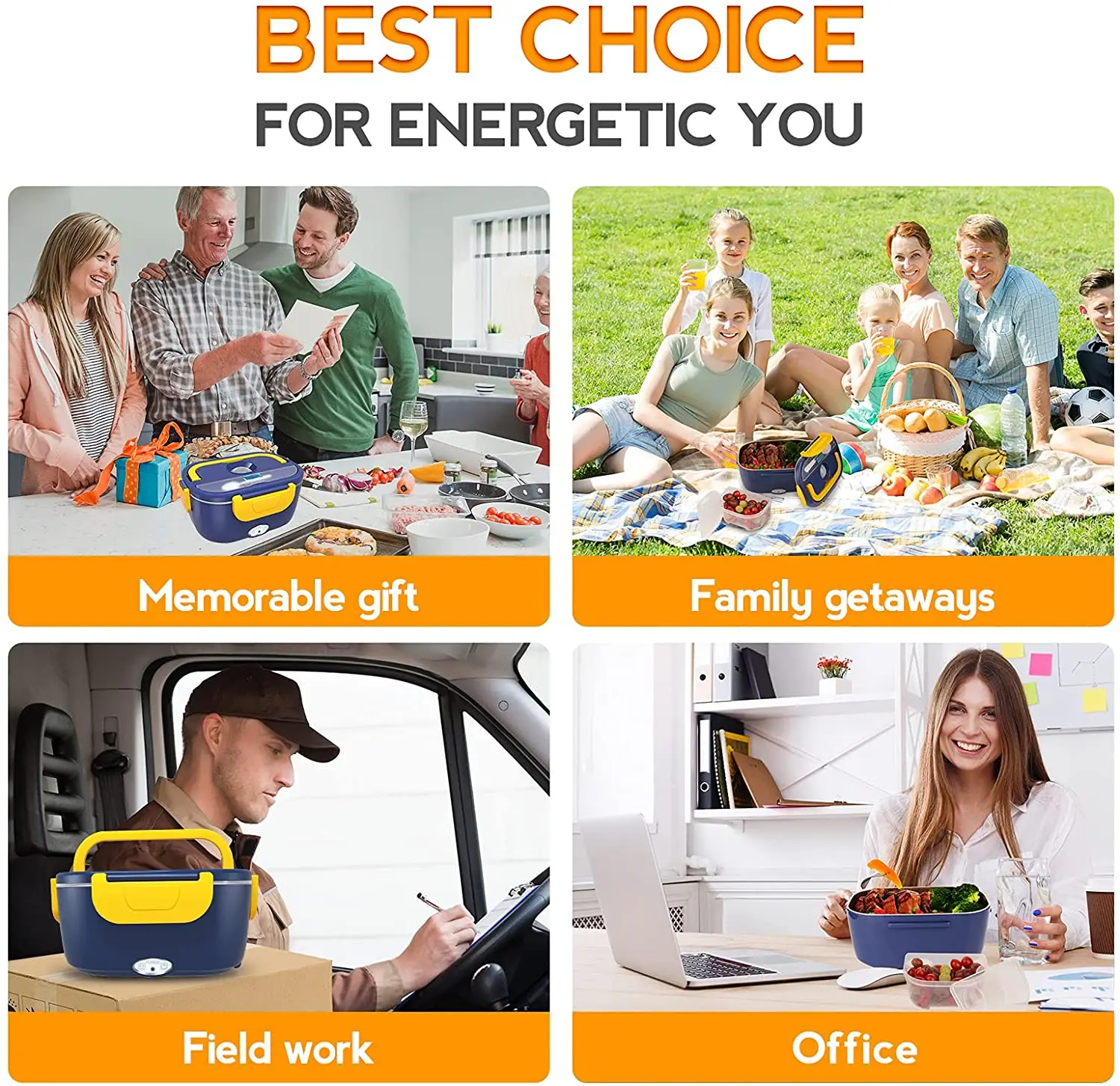 Hotsale 110v/12v Tiffin Food Heated Bento Stainless Steel Electric Lunch Box With Insulation Bag