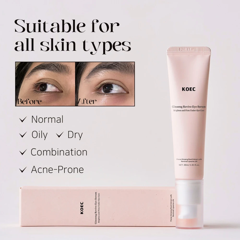 Ginseng Revive Eye Serum 30ML EyeCare KOEC for Puffy Eye Bags Fine Lines Dark Circles Wrinkles Tighten Firm Smooth wholesale OEM