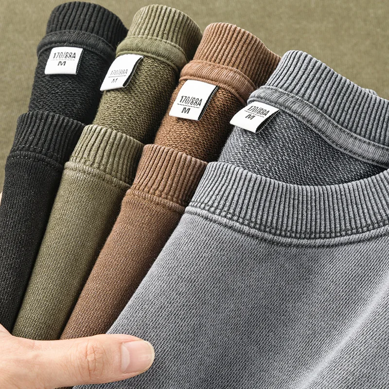 Wholesale Streetwear Stone Washed Sweatshirt Pullover Custom 400 Gsm 100 Cotton Heavy Men Vintage Acid Wash Crewneck Sweatshirts
