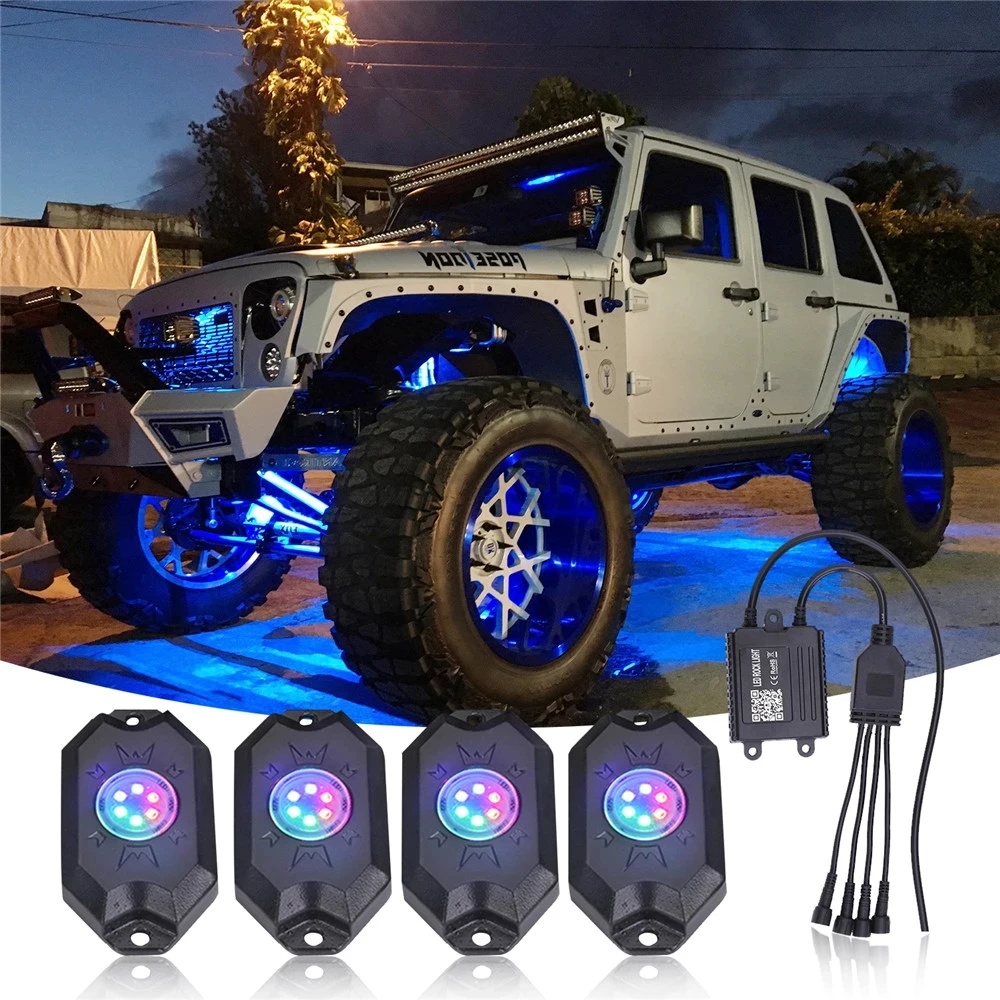 4/6/8 Pods Multicolor Off Road RGB LED Rock Light Kit with APP Controller,Timing Function,Music Mode For Pick Up ATV UTV