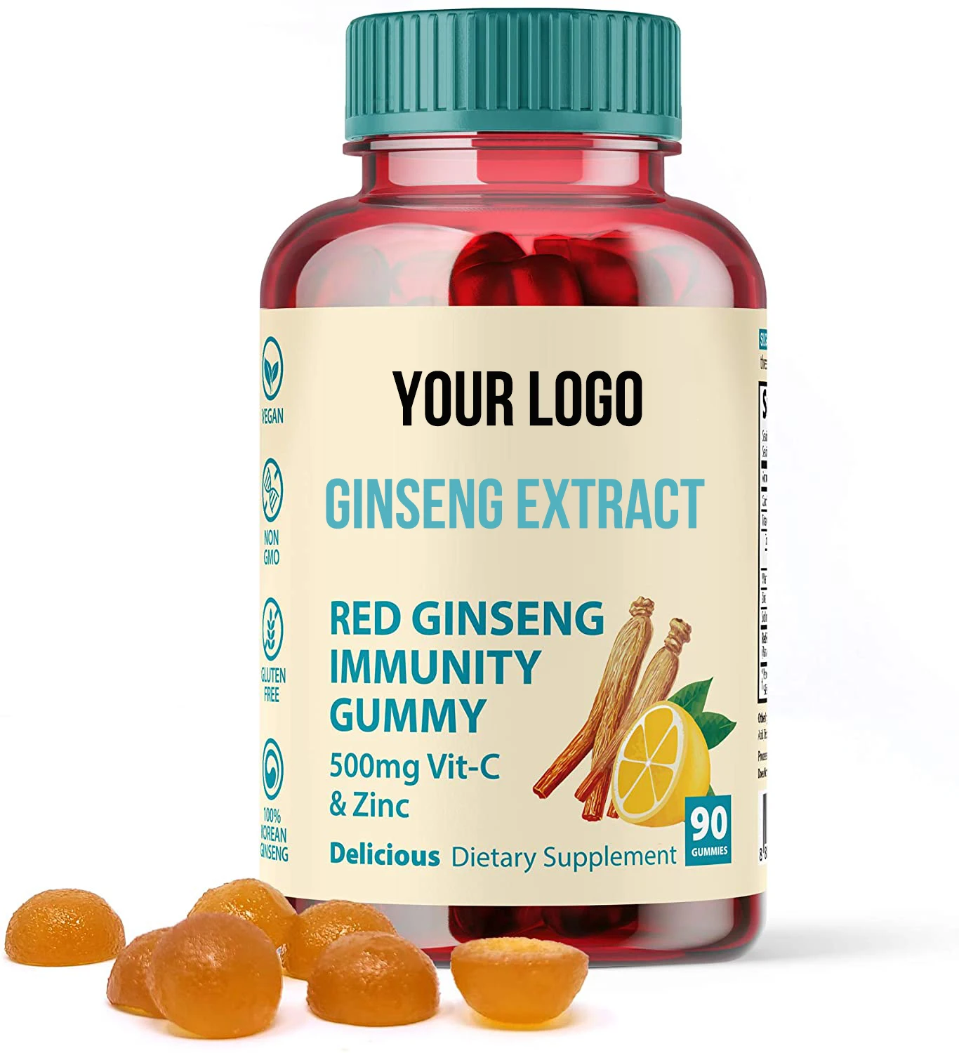 Natural Red Ginseng Gummies Immunity Gummy with Zinc and Vitamin C-90ct