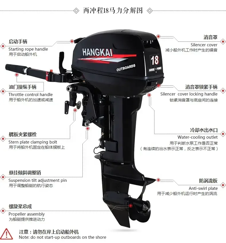 Hot Sale HangKai Boat Engine Ship Outboard Motors New Saltwater 18HP 2 Stroke Gasoline Outboard Motors