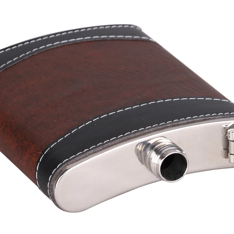 8 Oz Pocket Leather Wrapped Stainless Steel Hip Flask Brown Flasks For Liquor And Funnel