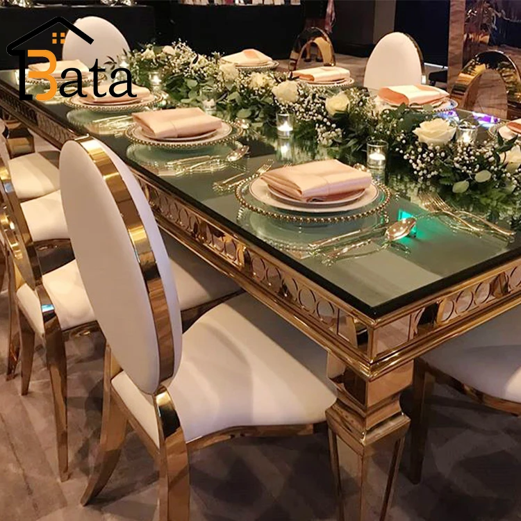 factory wholesale stainless steel frame mirror glass wedding table