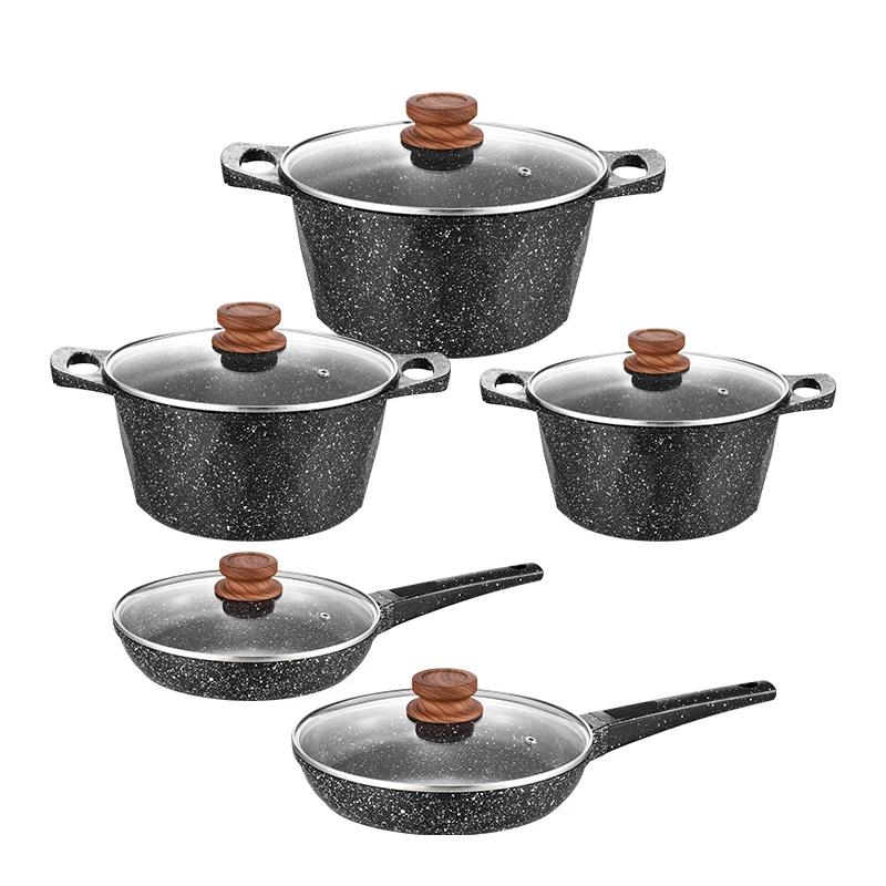 20/24/28CM Deep Dish Black Die Cast Aluminum Pot Cookware Multi Size Casserole Pots Frypan Sets
