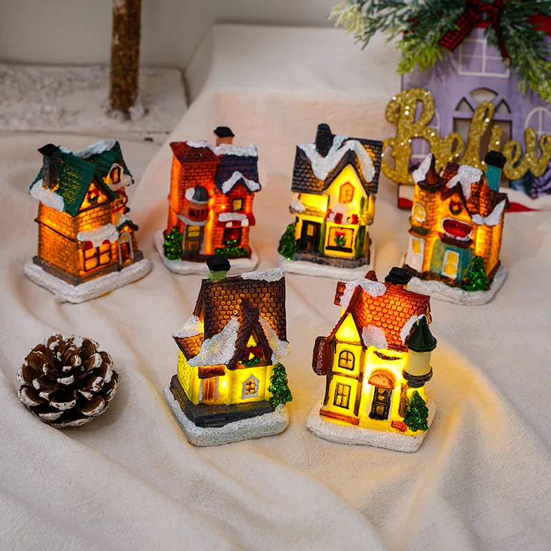 New christmas decorations kids gift miniature animated led resin christmas village houses