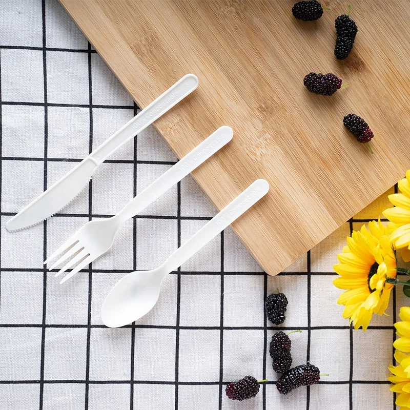Hot Sale Stocked Cheap Price Biodegradable Disposable Cornstarch Plastic Cutlery Knife Fork Spoon