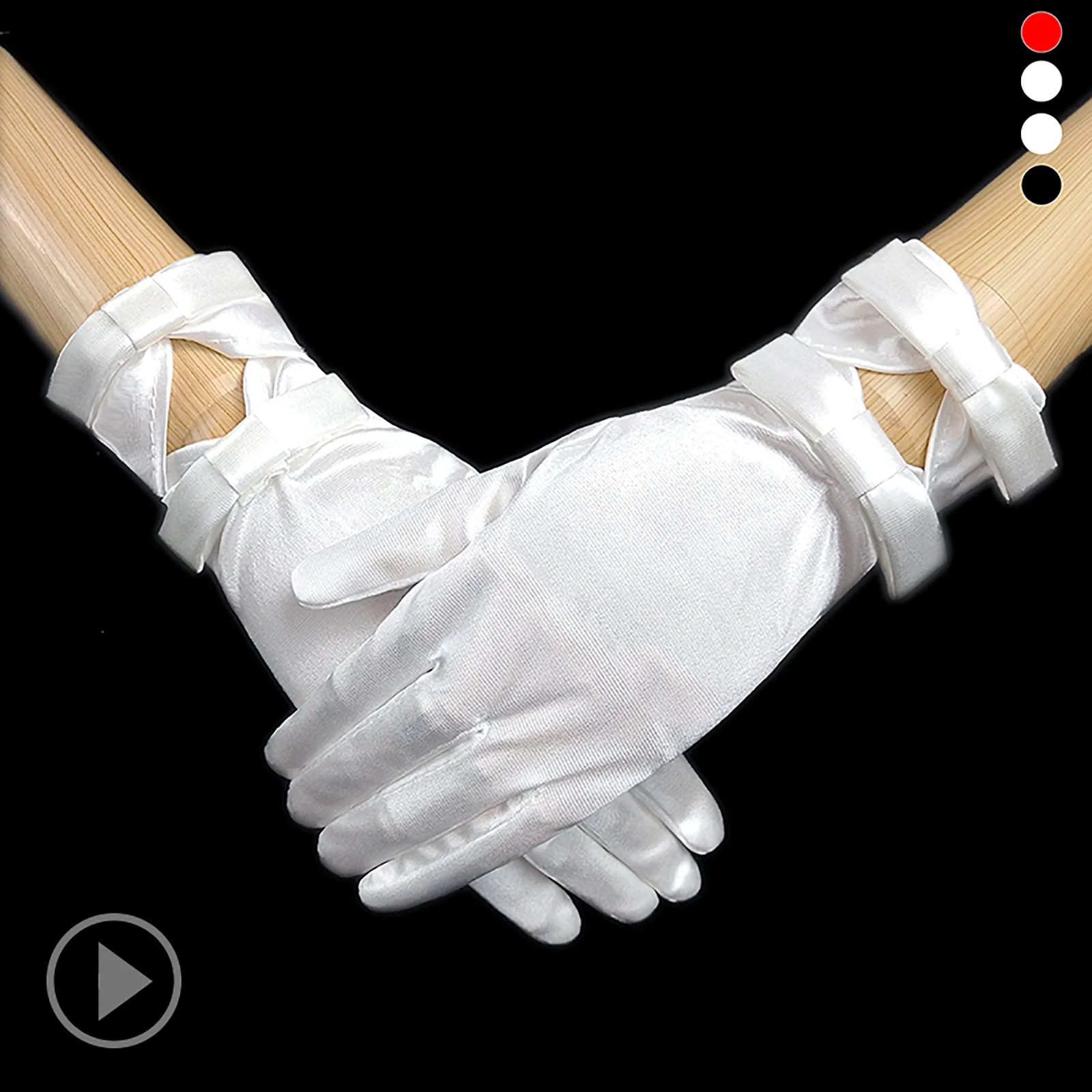 
bridal shower Hollowing out Two bows Glossy Elastic satin wedding gloves 