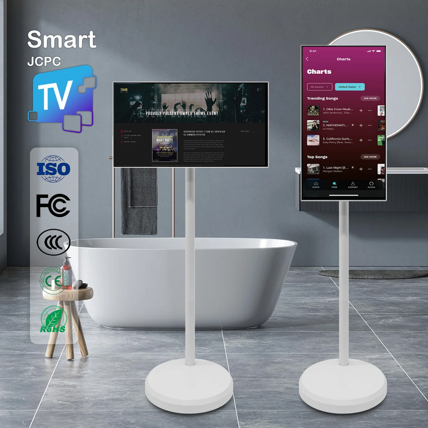 Rechargeable Wireless Wifi Rollable 21.5/27/32 Inch Smart Touch Android Display Wireless Moveable Portable Tv