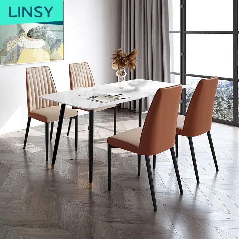 Linsy New Home Small Unit Simple kitchen Room Dining Table Set With 4/6 Chair