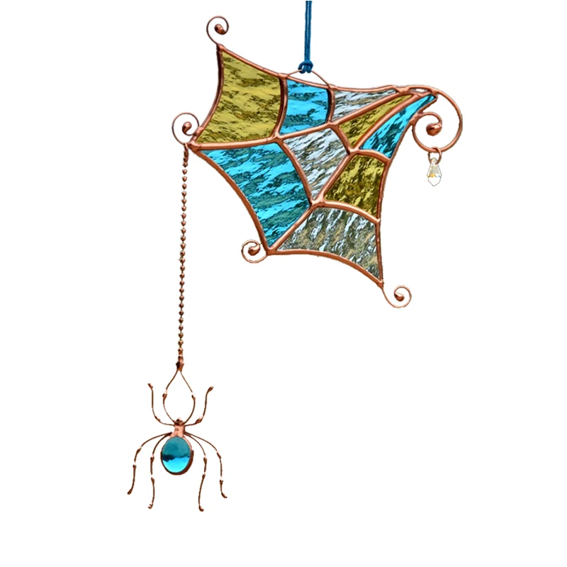 Custom Stained Glass Spider Web Suncatcher Fall Decor  Window Hangings Handcrafted Autumn Decoration