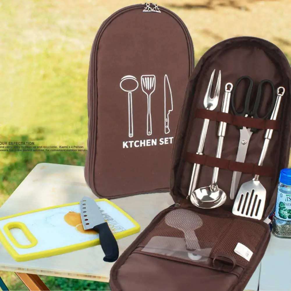 Eco-Friendly Outdoor Backpack Kitchen Camping Kitchenware Storage Bag with Cooking Utensils Dinnerware Organizer