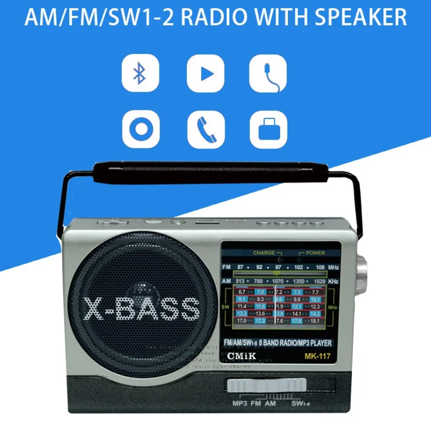 cmik mk-717bt Factory direct old vintage radyo with torch usb tf music am fm sw 9 bands portable radio for home use