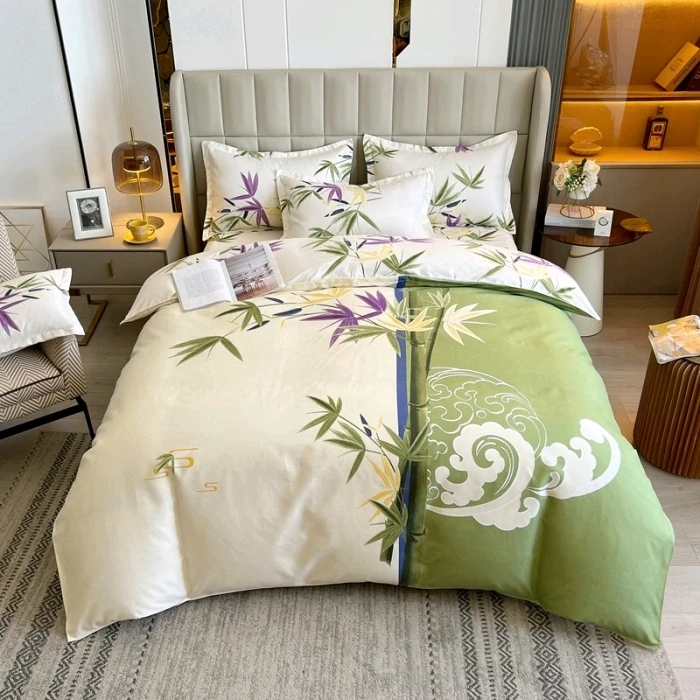 Microfiber Plant Flora Flower Design Bed Sheets Set King Size Bedsheets Large Printing 4 piece Bed Cover Bedding Set