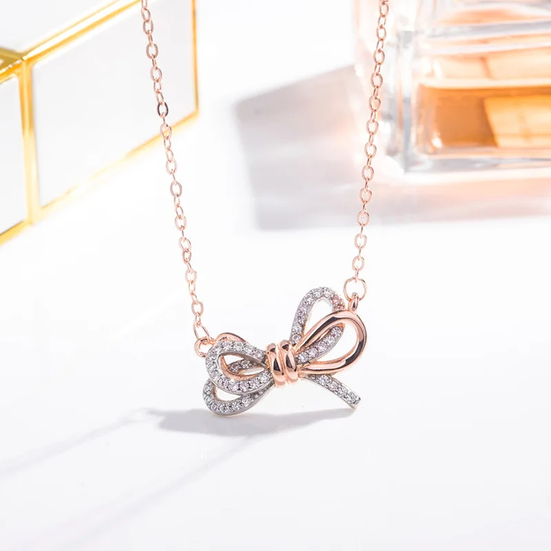 
Swarlo diamond bow necklace stylish rose gold collarbone chain 