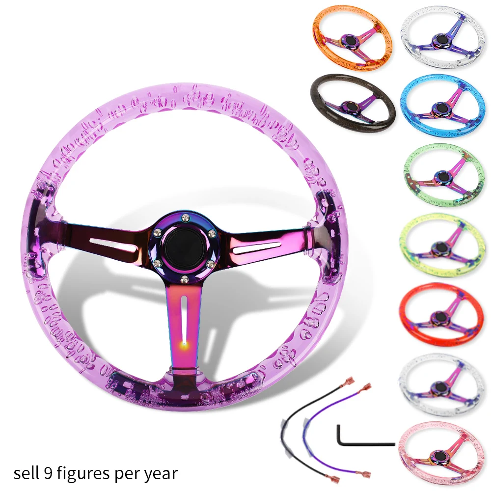 Universal 14 Inch Titanium burnt blue Neo chrome Bracket clear Acrylic Car Racing Drifting Steering Wheel