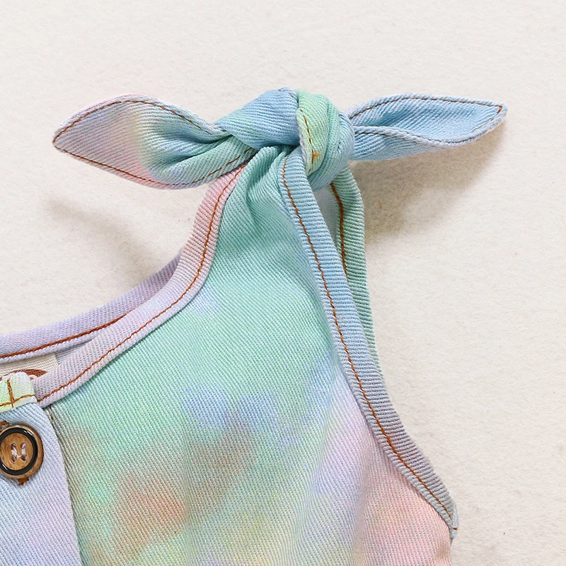 Wholesale Summer Newborn Infant Toddler Clothes Princess Leisure Birthday Party Baby Girls Tie dye Denim Dress