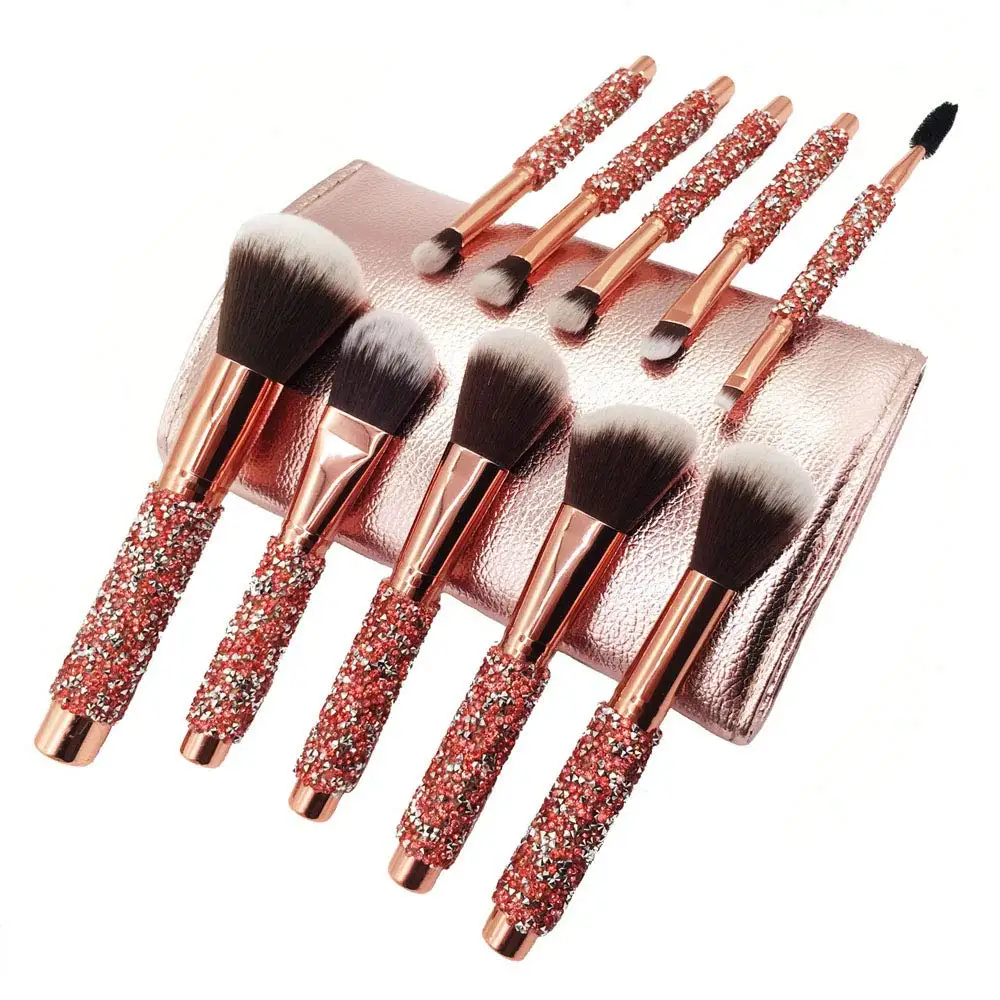Newest Diamond-studded rhinestone crystal makeup brushes rose gold luxury bling makeup brushes set