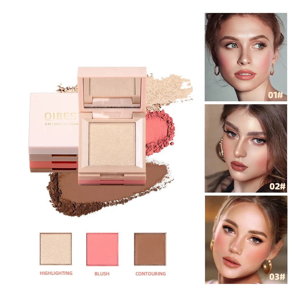 High Quality Makeup 3 In 1 Long Lasting Waterproof Eyeshadow Highlighter Blush Palette