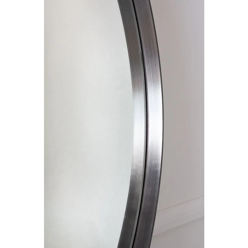 
Round decorative grey metal framed wall mirror with recessed design 