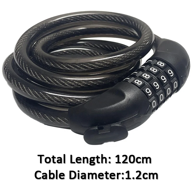 high quality safety self coil Keyless security Bicycle Cable 4 Digit Combination cable Bike Lock bicycle with Mounting Bracket