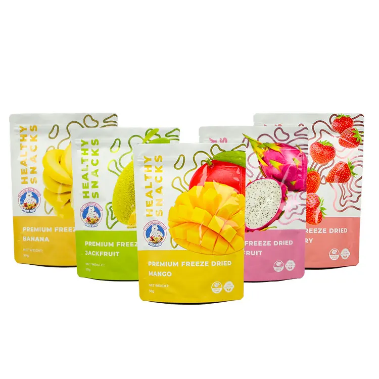 Customized Mylar Dried Pineapple Peach Strawberry Lemon Mango Fruit Freeze Dried Candy Packaging Bags