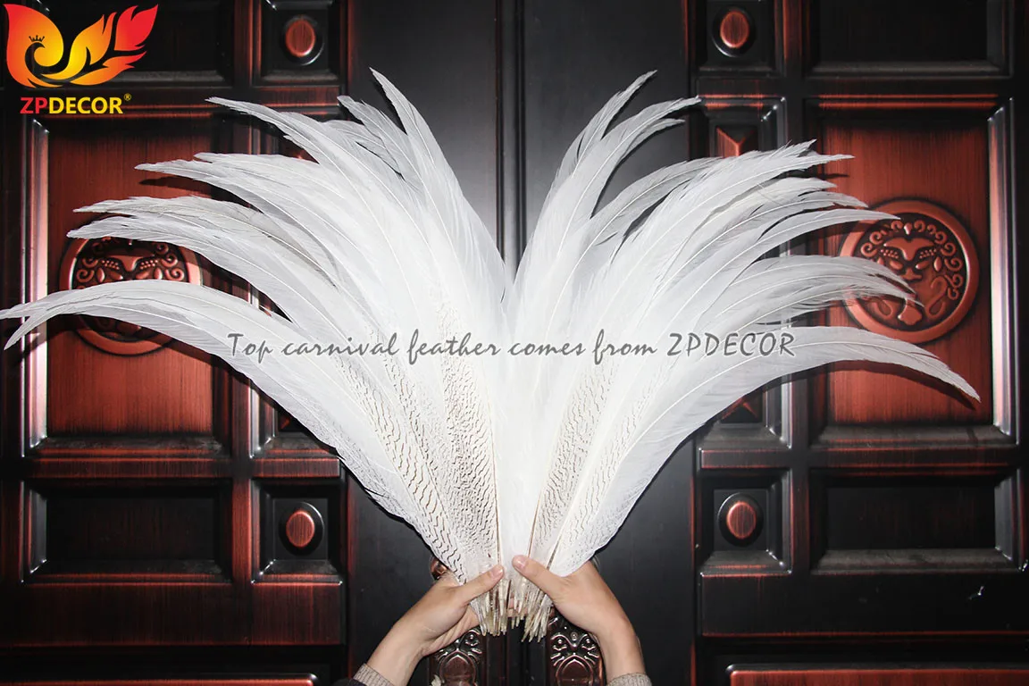 TOP Supplier ZPDECOR Factory Wholesale 70-75 cm White Silver Pheasant Tail Feather for Carnival Costumes