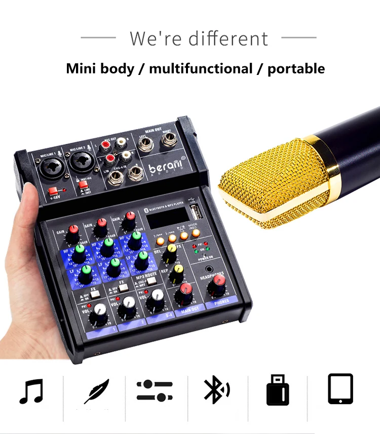 Factory Made Outdoor sound studio audio mixers mixing table 4-way Digital Mini Console Mixer 4 channel